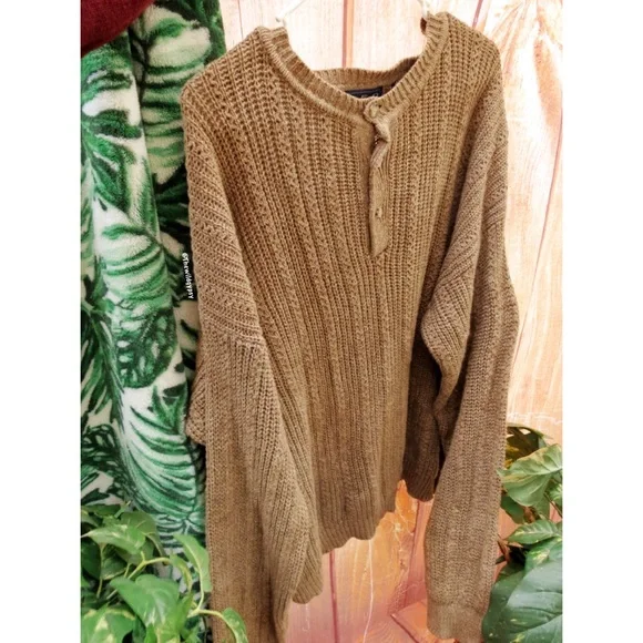 Vintage mocha brown chunky henley knit sweater ☕️ - Picture 6 of 8